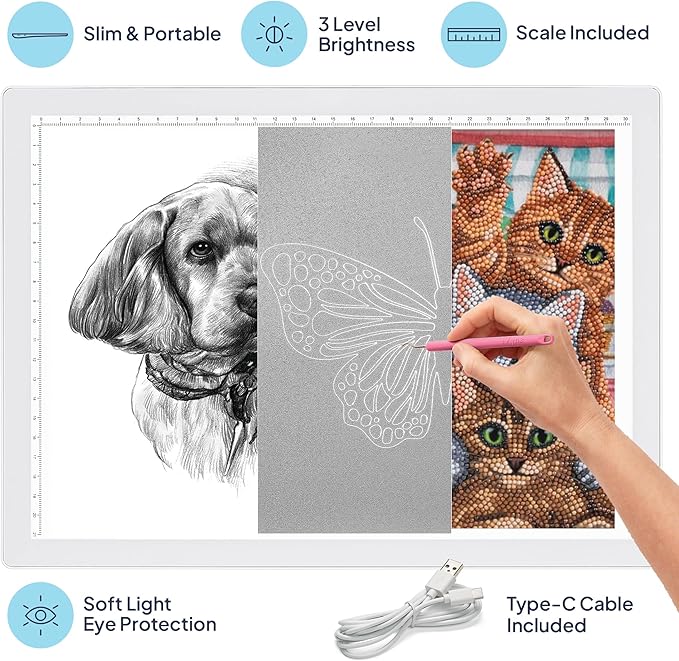 iVyne Corded Light Pad for Weeding Vinyl - A4 Light Box for Drawing - Light Board for Tracing - Light Box for Diamond Painting, Weeding Vinyl, Sketching, Tracing (White)
