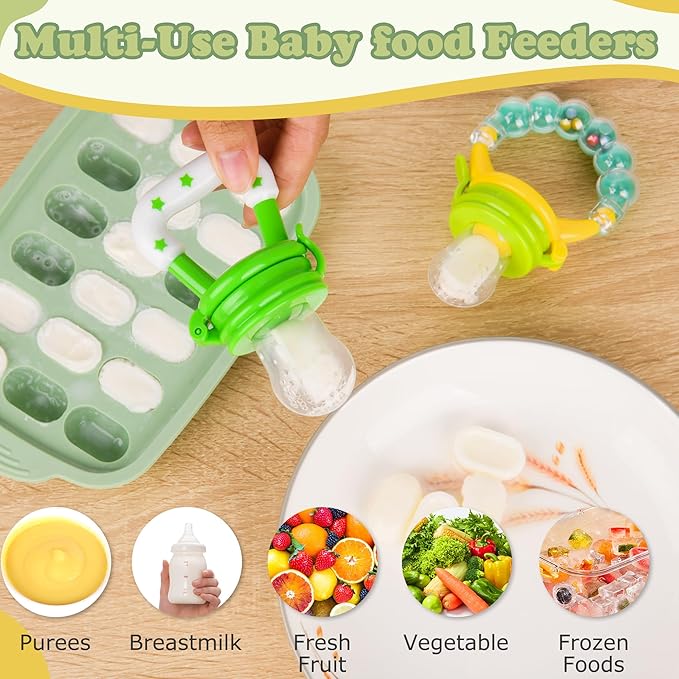Baby Fruit Feeder & Baby Breastmilk Popsicle Molds-WAJIAYON Silicone Babies Food Freezer Tray Storage Containers, Infant Food Pacifier Feeder and Teether Infant Teething Feeders