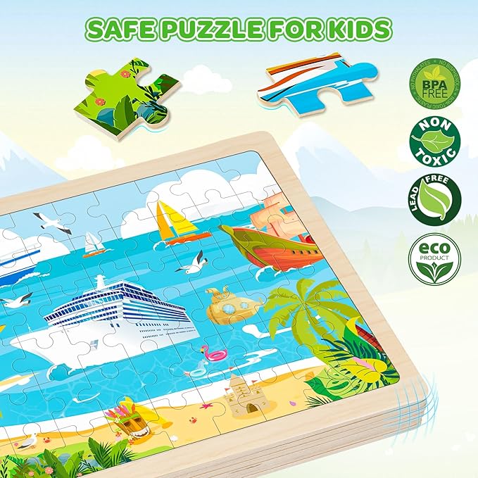 Puzzles for Kids Ages 4-6, 6 Packs 60 Pcs Wooden Jigsaw Puzzles for Kids Ages 6-8, Preschool Educational Vehicle Toys Gifts for 3 4 5 6 7 8 Boys Girls