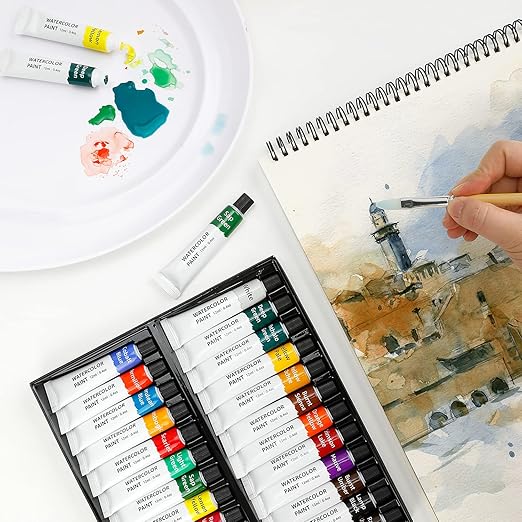 Amazon Basics Vibrant Watercolor Paint Set Tubes, 24 Colors, Assorted Colors