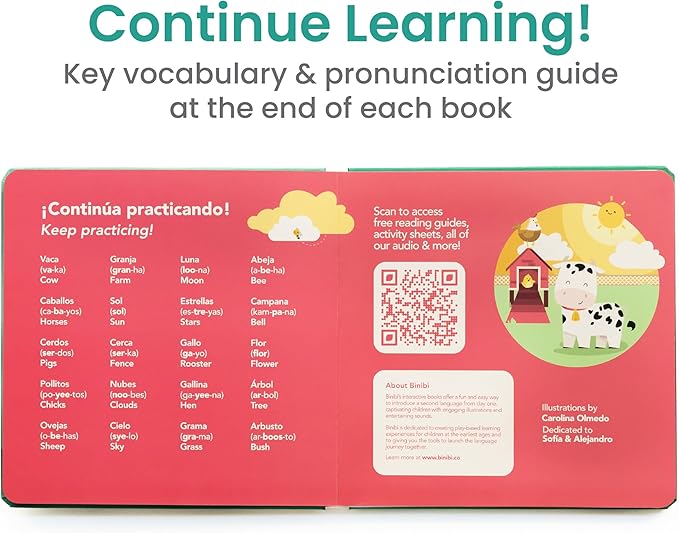 Binibi Spanish Books for Babies & Toddlers 1-3 La Granja Interactive Bilingual Sound Book with Farm Animal Sounds | Bilingual Children's Book | Spanish Learning for Kids | Libro en español para bebés
