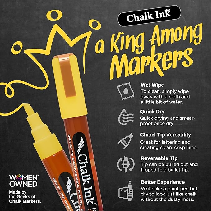 Chalk Ink Chisel Tip Wet Wipe Chalk Markers (Maui Surf, 6mm, 6 Pack)