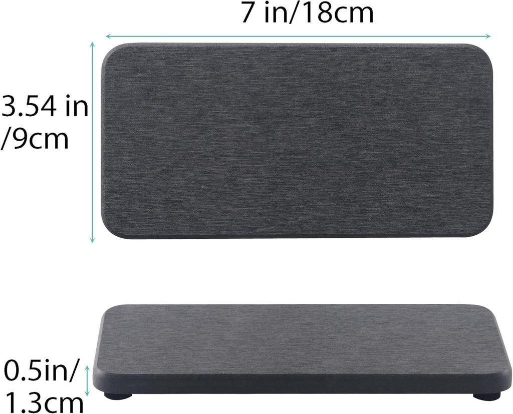 2 Pcs Water Absorbing Stone Trays, Kitchen/Bathroom Sink Soap Dish, Diatomite Tray Used for Hand Soap & Cosmetic Bottles in The Modern Home, 3.5" W x 7.1" L, Dark Gray