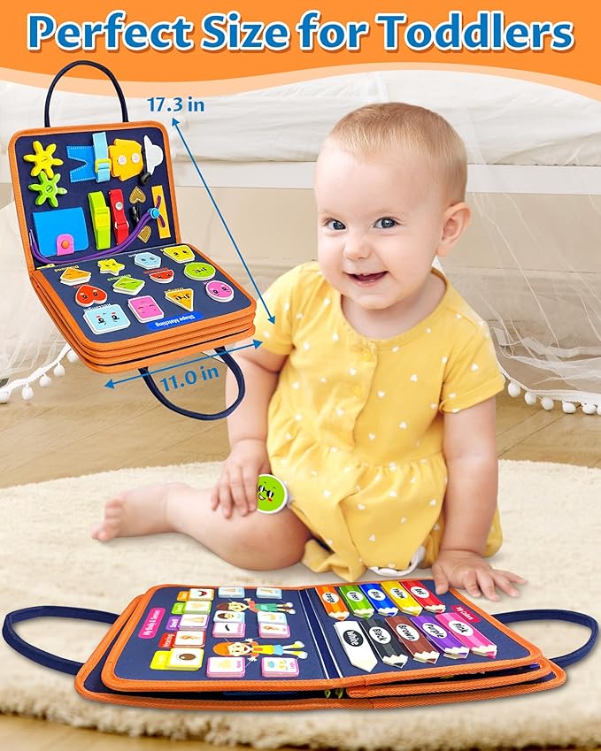 Exorany Busy Board Montessori Toys for Toddler Boy & Girl Birthday Gifts, Busy Book Learning Sensory Toys for Toddlers, Toddler Travel Toy Educational Activities Learn Fine Motor Skills