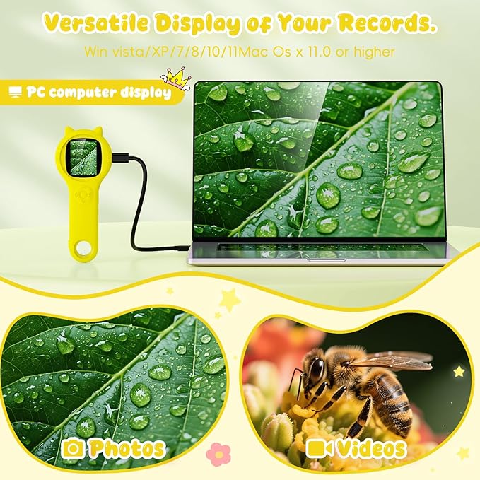Kids Magnifying Glass Educational Science Kit - Mini LED Pocket Microscope for Kids(5-10 Years) - Durable Design - Ideal Gift for Girls (Yellow)