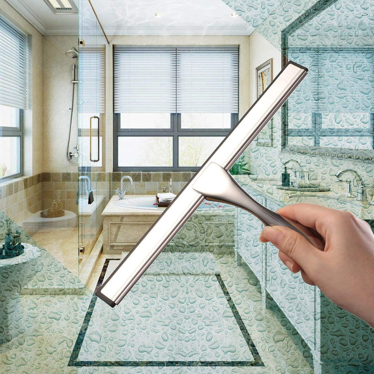 Hiware All-Purpose Shower Squeegee for Shower Doors, Bathroom, Window and Car Glass - Stainless Steel, 14 Inches