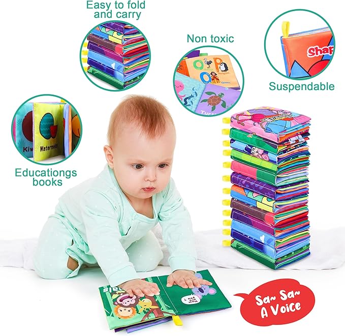 Baby Bath Books, Fabric Soft Baby Cloth Books, Early Education Toys, Waterproof Babies Book for Toddler, Newborn, Infants Perfect Shower Toys, Kids Bath Toys Toddler Gift (12PCS)