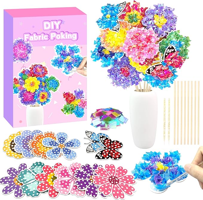 Poke in Fun Art Flower Bouquet Craft Kits for Kids,with 10 Flowers & 2 Butterflies,Arts and Crafts,Mess-Free Craft,DIY Art Activity Birthday Christmas Gifts Ideas for Girls & Boys Ages 4-10+