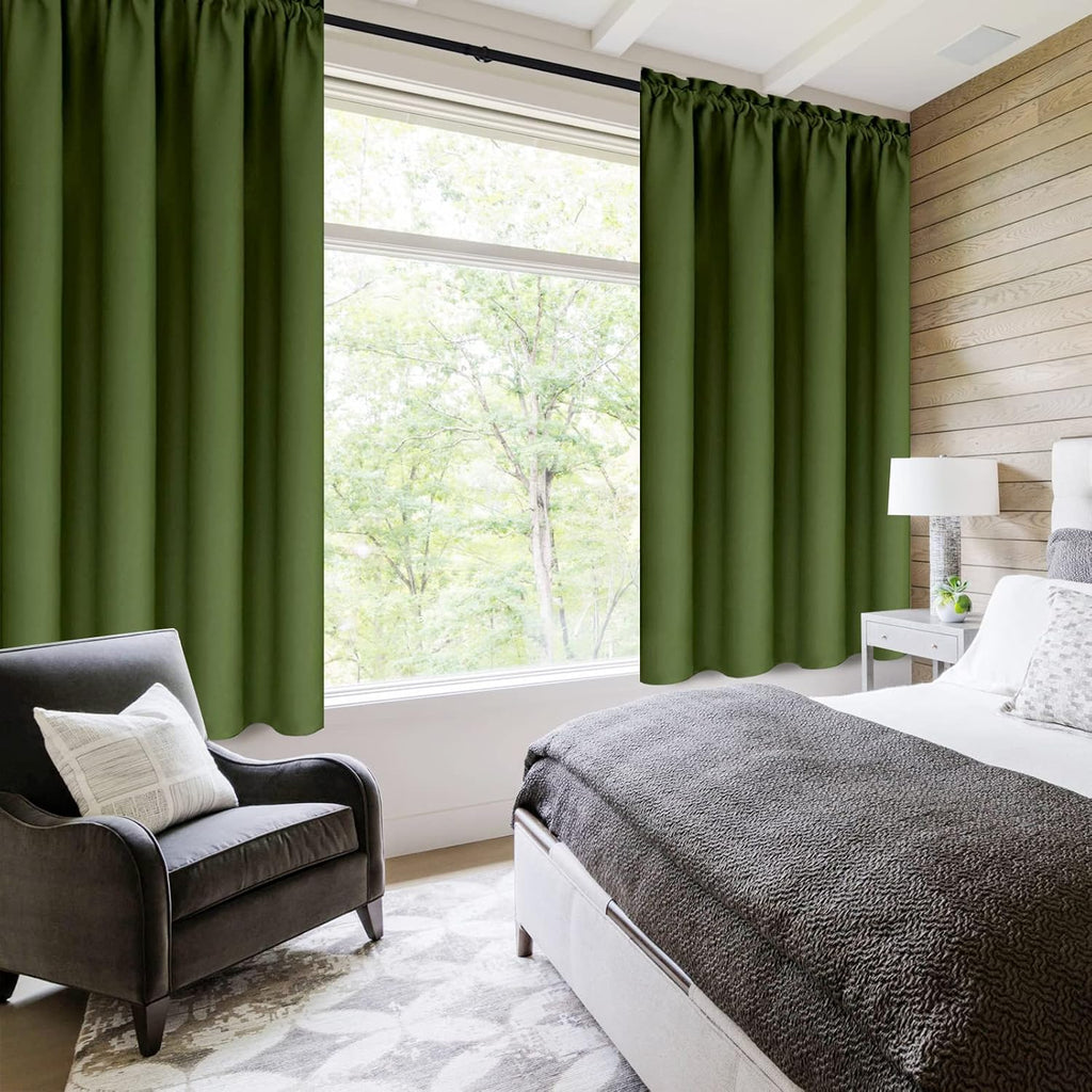 DWCN Olive Green Room Darkening Blackout Curtains - Thermal Insulated Privacy Energy Saving Window Curtain Drapes 38 x 63 inch Length, Set of 2 Bedroom Living Room Curtains