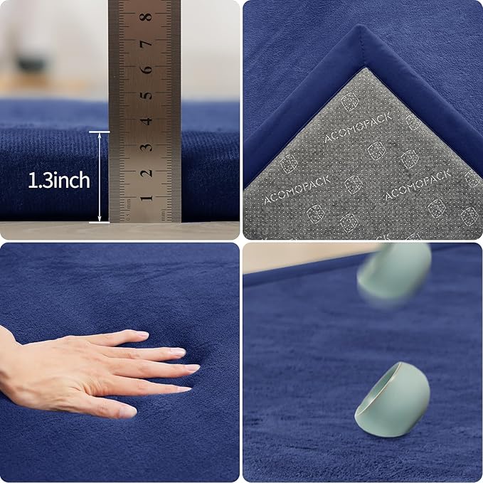 ACOMOPACK Baby Play Mat for Floor 1.3" Thick Memory Foam Play Mat 71"×79" Tummy Time Crawling with Non-Slip Bottom for Living Room,Nursery,Soft Velvet Playpen Mats for Kids,Infants（Royal Blue）