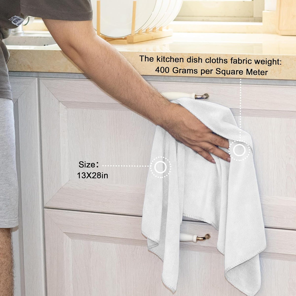 kimteny 13x28 Inches Kitchen Cloth Dish Towels, 400 GSM Premium Dishcloths, Super Absorbent Coral Velvet Microfiber Cleaning Cloths, Fast Drying Rags for Washing Dishes (8 Pack, White)