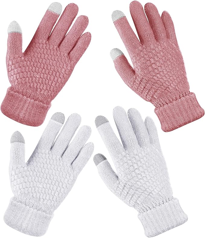 Geyoga 2 Pairs Women's Winter Touch Screen Gloves Soft Warm Fleece Lined Knit Elastic Cuff Winter Texting Gloves