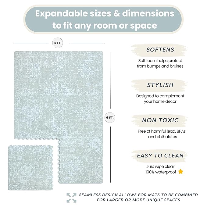 Baby Play Mats for Floor - Eden (4x6ft) - Premium EVA Foam Play Mat for Babies & Toddlers - Perfect for Tummy Time, Crawling, Playroom - Stylish & Comfortable Kids Play Mat
