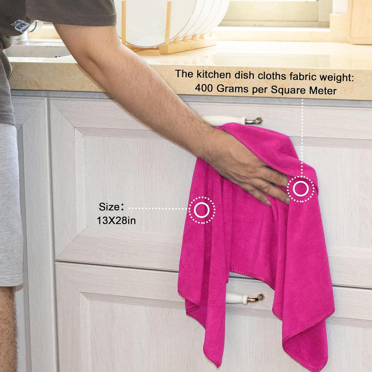 kimteny 13x28 Inches Kitchen Cloth Dish Towels, 400 GSM Premium Dishcloths, Super Absorbent Coral Velvet Microfiber Cleaning Cloths, Fast Drying Rags for Washing Dishes (6 Pack, Rose Red)