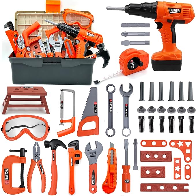Kids Tool Set – 48 Piece Toddler Tool Set with Electronic Toy Drill& Tool Box,Pretend Play Kids Toys,Construction Kits Toys for Kids Ages 3 4 5 Years Old, Toddler Boy