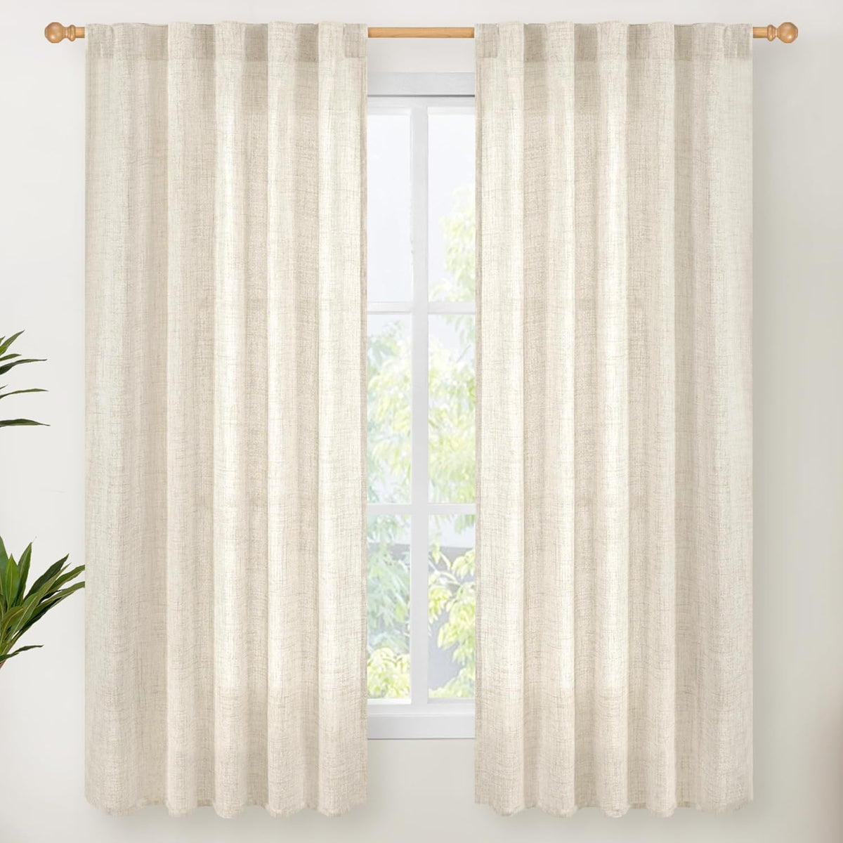 YoungsTex Linen Curtains 63 Inch Length for Living Room, Semi Sheer Window Drapes with Rod Pocket Back Tab Curtain Light Filtering for Bedroom Office, Linen, 2 Panels, 38 X 63 Inch