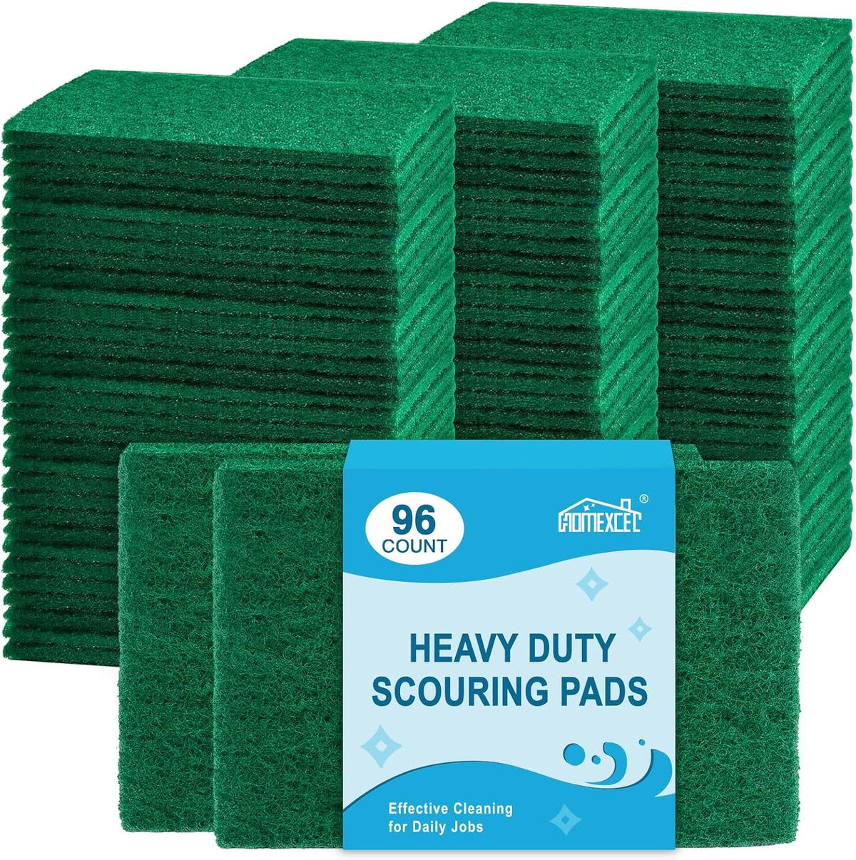 HOMEXCEL Heavy Duty Scouring Pad, 96 Pack Green Scrubbing Pads, Dish Scrubber Reusable for Cleaning, Multipurpose Scrub Pads for Household Kitchen Dishes Pots Pans & Metal Grill