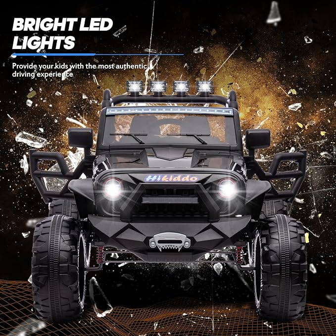 24V 9Ah Ride on Toy for Big Kids, 4x4 2 Seater Ride on Car Truck w/Remote Control, 4x200W Motors - Black Warrior
