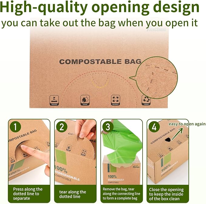 Compost Bags, 13 Gallon, 50Liter, Extra Thick 1.1 Mils, Compostable Food scrap waste bags with US BPI ASTM D6400 and Europe OK Compost Home Certified