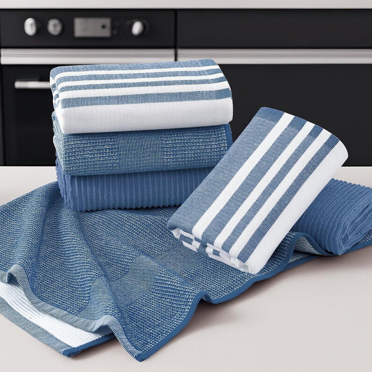 Homaxy Premium Kitchen Towels(18”x 28”, 12 Pack), Large Cotton 380 GSM Kitchen Hand Towels, Soft and Absorbent Terry Dish Towels, Multipurpose Tea Towel Set with Hanging Loop, Navy Blue
