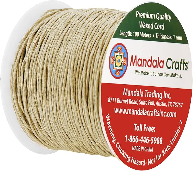Mandala Crafts 1mm 109 Yards Beige Cotton Waxed Cord for Jewelry Making Bracelet Cord Waxed String - Beading String Thread Jewelry Cords for Necklaces String