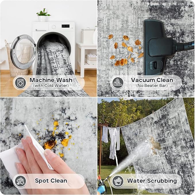 10x14 Area Rugs Large Living Room Rug Washable: Modern Abstract Rug Indoor Modern Carpet Non Slip for Dining Room Bedroom Nursery Home Office Black Grey