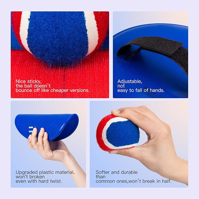 EVERICH Upgraded Toss and Catch Ball Game Set - Indoor and Outdoor Games for Kids 3-12, Beach Sand Pool Water Toy Includes 4 Paddles 4 Sticky Balls, Easter Basket Stuffers Boys Girls Birthday Gifts