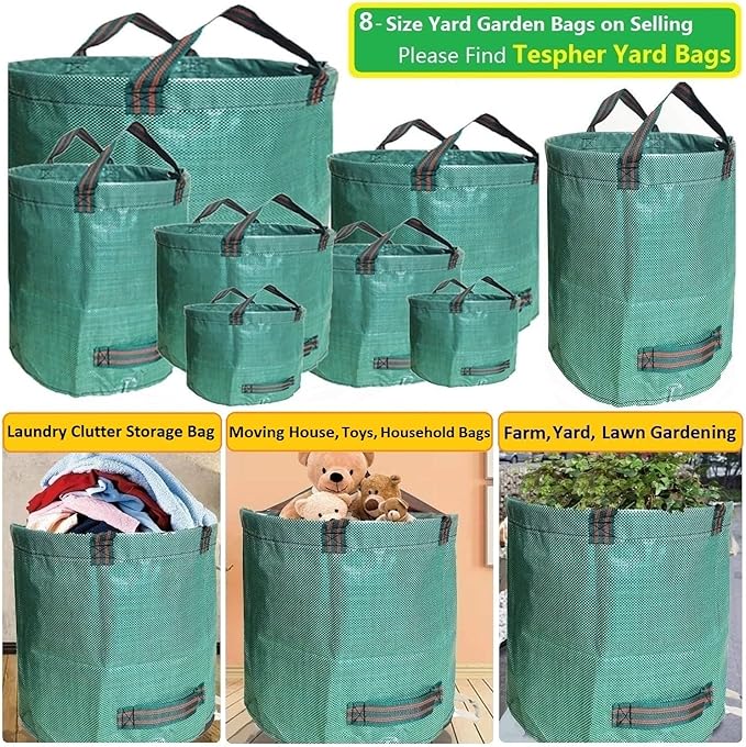 Professional 3-Pack 106 Gallons Lawn Garden Bags (D31, H31 inches) Reusable Yard Leaf Waste Bags with Coated Gardening Gloves - Storage Bag,Patio Bag,Laundry Container,Trash Can with 4 Handles