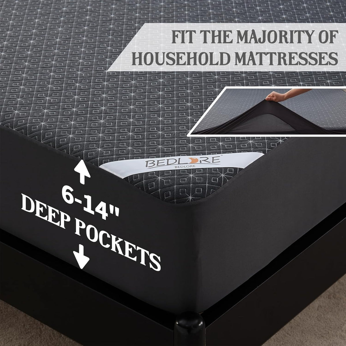 BEDLORE Waterproof Twin XL Mattress Protector, Noiseless Mattress Cover with Stretchable Pockets for 6-15 inches Mattress,Soft Breathable Mattress Pad College Dorm Size for Back to School (Dark Gray)