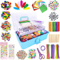 1405 Pcs Art and Craft Supplies for Kids, Toddler DIY Craft Art Supply Set Included Pipe Cleaners, Pom Poms, Feather, Folding Storage Box - All in One for Craft DIY Art Supplies, Light Blue