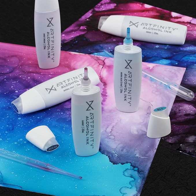 Alcohol Ink - Sea Set, 8 Pieces | 10 Sheets 9x12 Multimedia Paper | Fast-Drying, Permanent, Transparent Alcohol Inks for Gloss Paper, Glass, Metal | 25 ml Bottles
