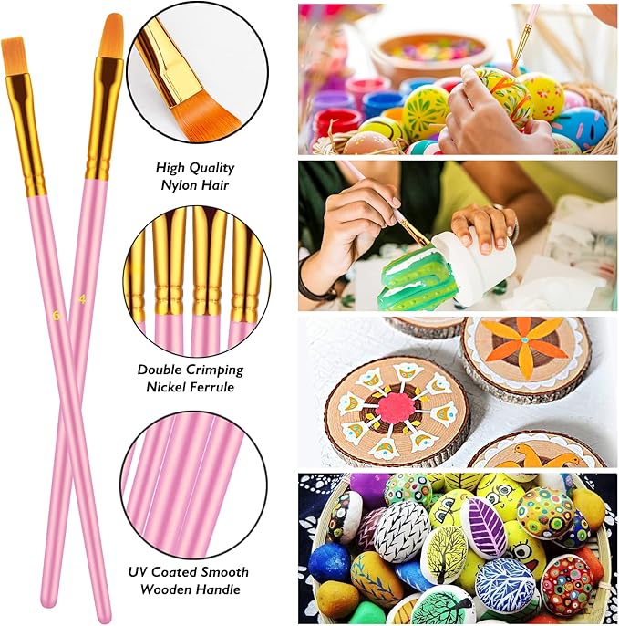 Paint Brushes Set, 30 Pcs Paint Brushes for Acrylic Painting, Oil Watercolor Acrylic Paint Brush, Artist Paintbrushes for Body Face Rock Canvas, Kids Adult Drawing Arts Crafts Supplies, Pink