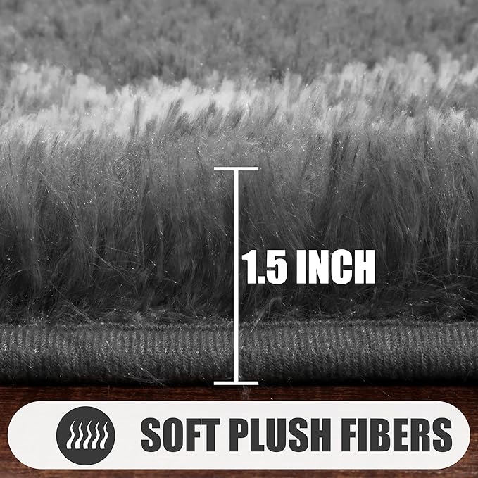 ONASAR Area Rugs for Living Room Bedroom, 5x8 Washable Fluffy Grey and White Rug, Geometric Boho Soft Plush Shaggy Fuzzy Floor Carpet for Nursery Kids Girls Boys Teen Dorm Home Decor Aesthetic
