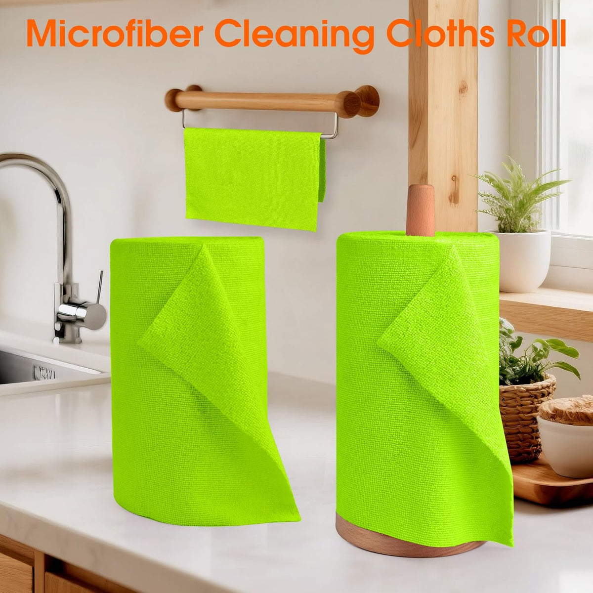 Roll of Microfiber Cleaning Cloth –100 Pack, Tear Away Microfiber Towels, Reusable, Washable, Scratch-Free, Cleaning Supplies,Kitchen Towels for Car, Home, Kitchen, Dishes(Neon Green)
