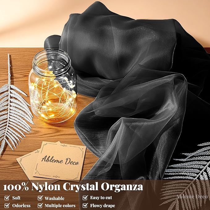 Organza Fabric by The Yard, 60 Inch Wide 3 Yards (9 ft) Long Sheer Fabric for DIY Sewing Projects Wedding Decorations Party Backdrops Curtains (Black)
