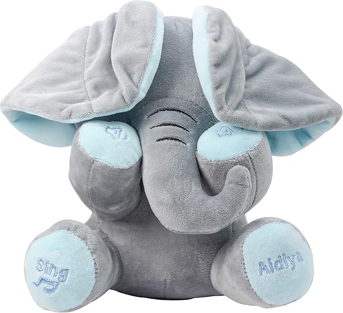 Aidiya Elephant Stuffed Animals Baby Gifts Peluches Ear Interactive Elephant Talking Singing Plush Toys for Girls Boys Gift Adjustable Volume 11.8" Set (Blue)