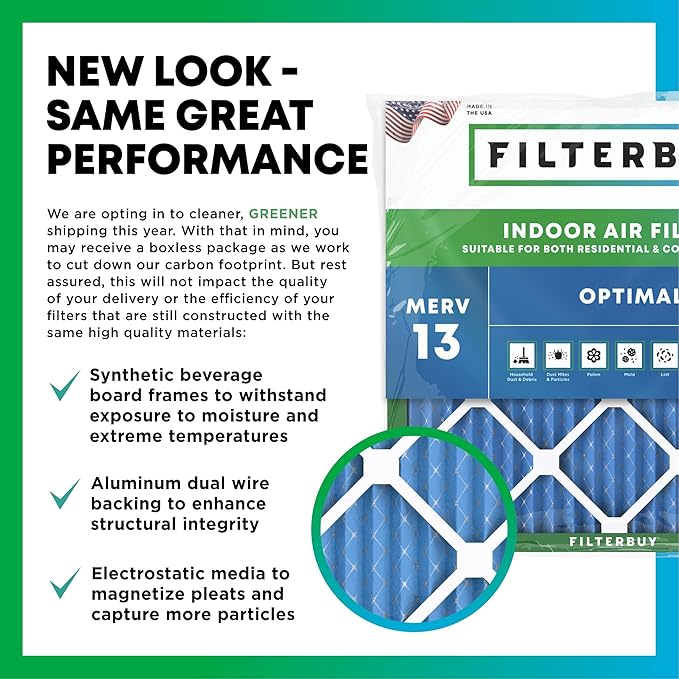 Filterbuy 16x25x5 Air Filter MERV 13 Optimal Smoke & Allergy Defense (1-Pack), Pleated HVAC AC Furnace Filters for Honeywell FC100A1029, Lennox X6670, and More (Actual Size: 15.75 x 24.75 x 4.38)
