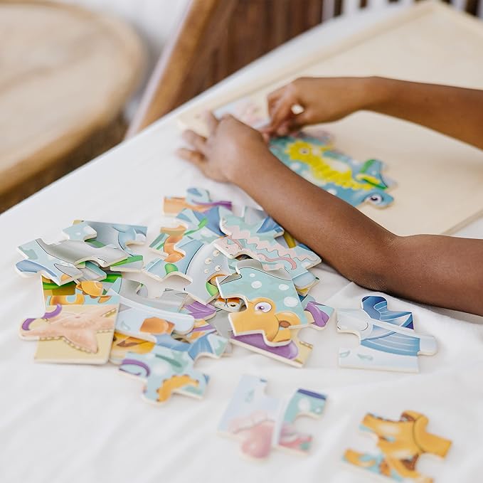 Melissa & Doug Under The Sea Ocean Animals Wooden Jigsaw Puzzle with Storage Tray (24 pcs)