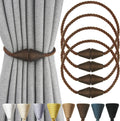 4 Pack Magnetic Curtain Tiebacks Rope Modern Handmade Curtain Tie Backs Decorative Drapes Weave Holdbacks for Window Décor, Coffee