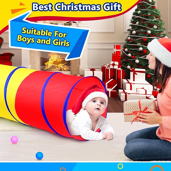 Moncoland Kids Play Tunnel Tent for Toddlers, Colorful Pop Up Crawl Toy Baby Children or Dog Cat Pets, Collapsible Gift Boy and Girl Indoor Outdoor Games (Colorful Toodler Tunnel)