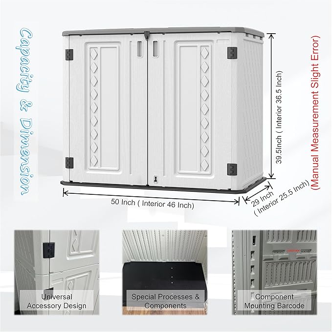 Sheds & Outdoor Storage, 34 Cu.ft Horizontal Storage Sheds Outdoor with Floor, Outdoor Storage Cabinet Waterproof for Garage Storage, Pool Storage, Bike Shed, Garden Shed