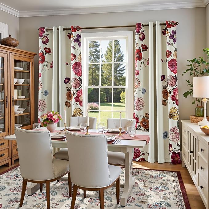 jinchan 8x10 Floral Rug for Living Room Washable Bedroom Rug Vintage Romance Design Non Slip Thin Indoor Floor Cover Large Low-Profile Throw Carpet for Dining Room Office, Red/Beige