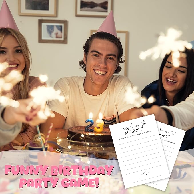 Birthday Party Games, My Favorite Memory, 25 Pcs Card Set for Guests, Fun Birthday Game for Teen Adults – A06
