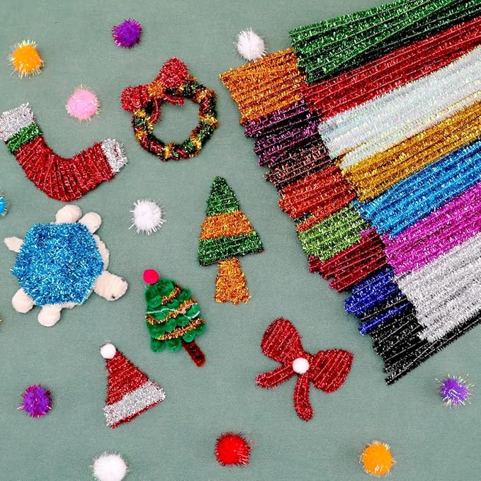 Eppingwin 200pcs Pipe Cleaners, Multi-Colored Pipe Cleaners Craft Supplies,15 Colors Chenille Stems for DIY Arts Crafts Project(Glitter Color)