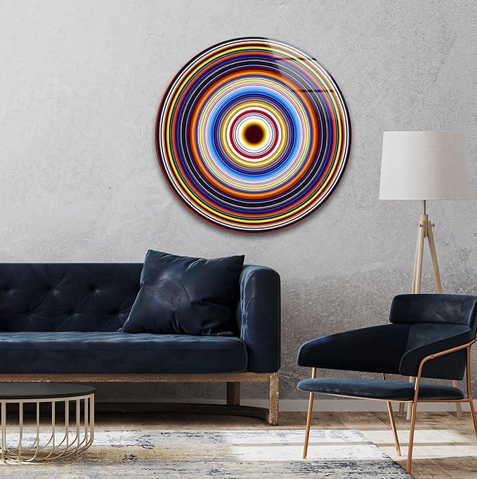 My Photostation.com 39,4''(100cm) Diameter Colorful Concentric Circles Round Glass Wall Art Tempered Glass Printing Wall Decor Large Wall Art Wall Hangings