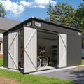 8'x12' Shed Galvanized Steel Storage Sheds with Triple Doors Utility Sheds for Vertical Storage, Dual Lock Lean to Shed with Sloped Roof for Mower, Bike, Garden Tools (Black)