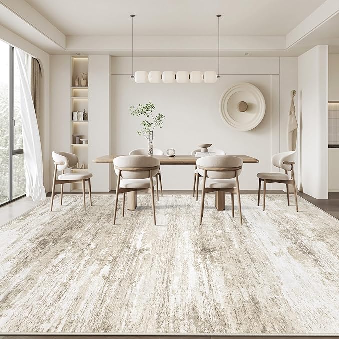 Washable Rug 8x10 Area Rugs for Living Room: Large Neutral Soft Rug Abstract Non Slip Low Pile Modern Carpet for Bedroom Kitchen Nursery Office Dining Room Indoor (Beige, 8'x10')