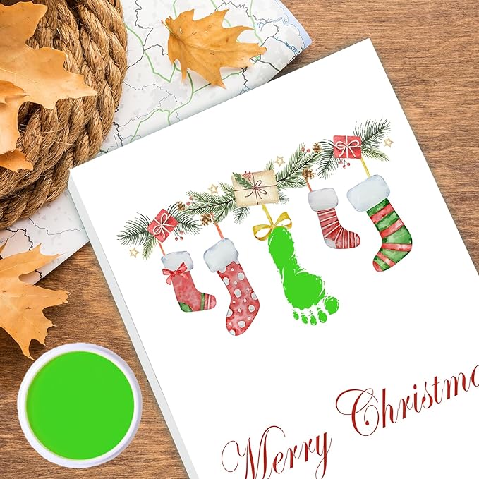 Handprint Keepsake DIY Kit, Baby's First Christmas Keepsake, Stocking Winter Decoration, Family Footprint Art for Kids, 7.8x9.8 Inch Canvas, Suitable For Desktop Wall Ornaments