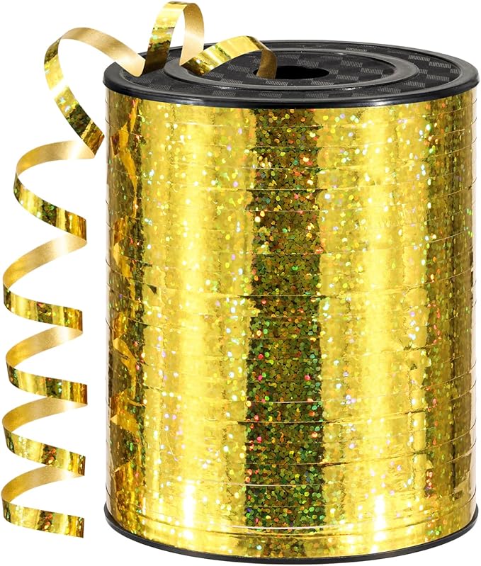 600 Yards Gold Curling Ribbon 1/5 Inch Shiny Metallic Gold Ribbon Thin Balloon String for Gift Wrapping, Art Crafts, Wedding Party, Florists, Christmas
