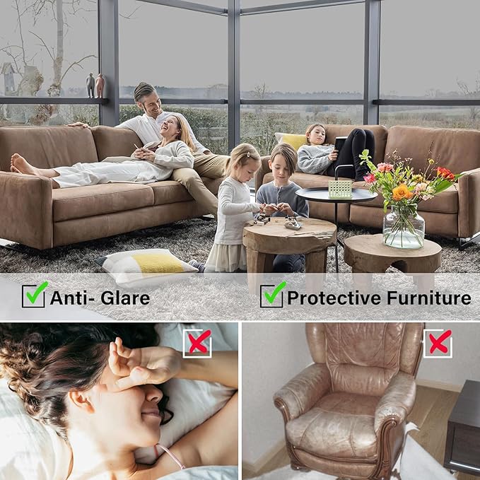 Kromapolis One Way Window Privacy Film Reflective Mirror Home Window Tint, Daytime Privacy Heat Control Anti UV Glass Tinting Static Cling (Silver, 17.5 x 157.4 inch)